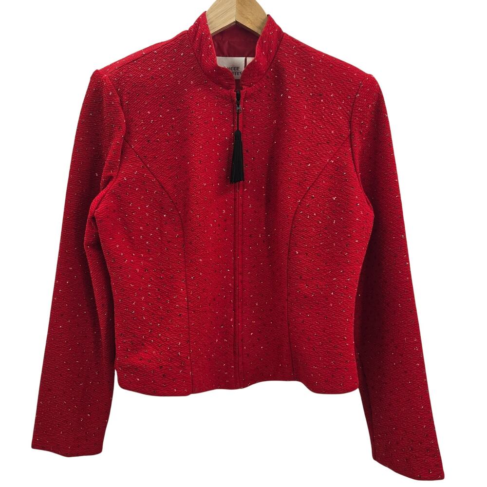 Halmode Womens Vintage 90s Y2K Red Sparkle Tassel Structured Statement Jacket 8P